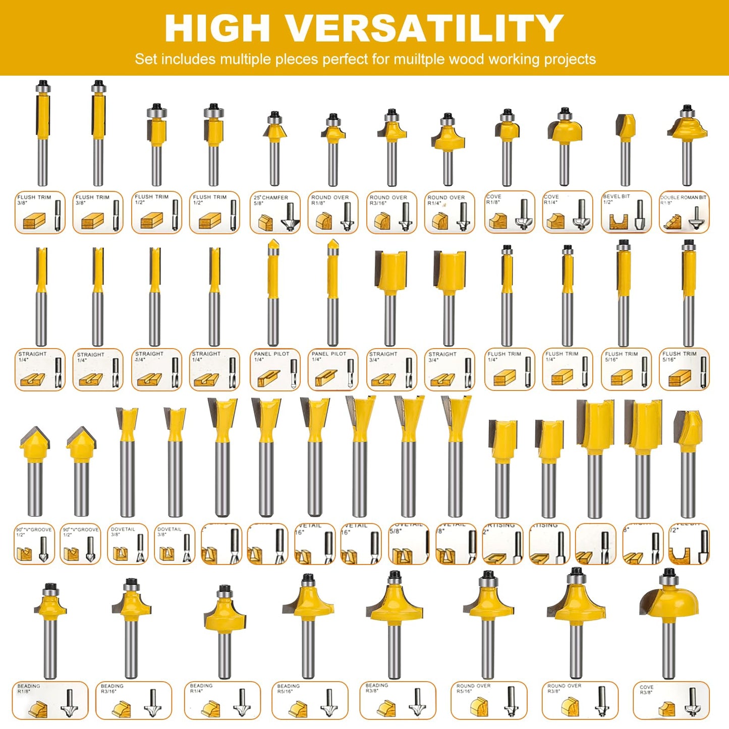 Yueqing Zhongji 100-Piece Router Bit Set 1/4" Shank 100Pcs Expert Router Bit Kit. Tungsten Carbide Router Bits for Woodworking 1/4 Router bit Set - WoodArtSupply