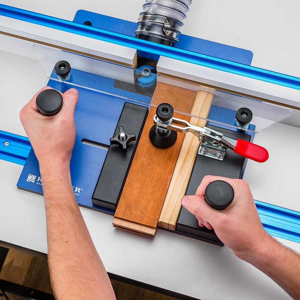 Rockler Rail Coping Sled for Router Table – Round Handle Router Sled for Firm Grip – Toggle Clamp Features Easy, Tool-Free Adjustments - Maximum ROCKLER
