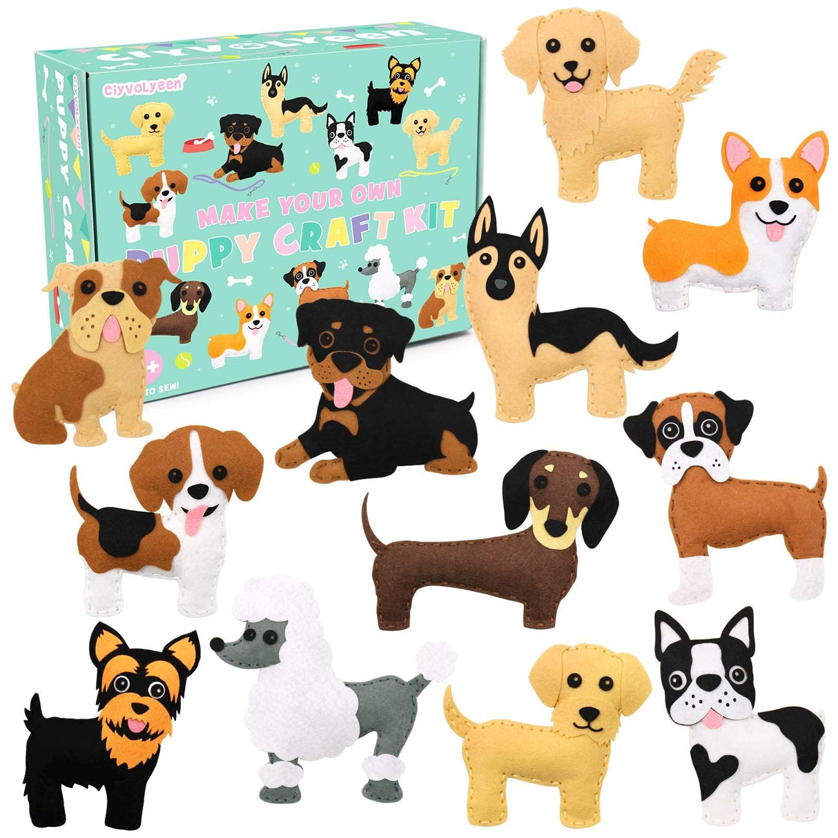 CiyvoLyeen Puppy Craft Kit Kids DIY Crafting and Sewing Set Dog Stuffed Animal Felt Plushie for Girls and Boys Educational Beginners Sewing Set CiyvoLyeen