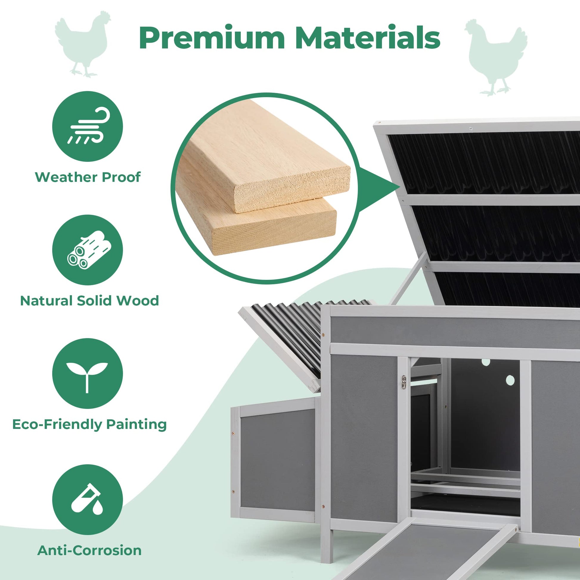 COZIWOW Durable Assembled Wooden 59" L Outdoor Large Chicken Coop with Two Nesting Boxes, Comfortable Hen House, Indoor Weatherproof Rabbit Hutch - WoodArtSupply