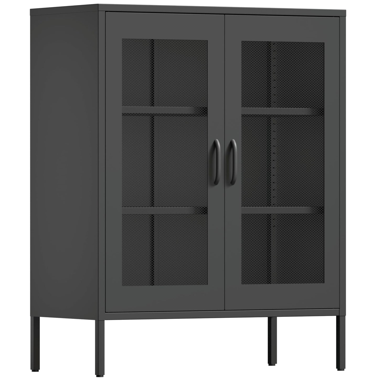 COFaR Black Metal Cabinet,Metal Locker Storage Cabinet with Mesh Doors and Shelves,3-Tier Office Cabinet,Metal Storage Cabinet,Liquor - WoodArtSupply