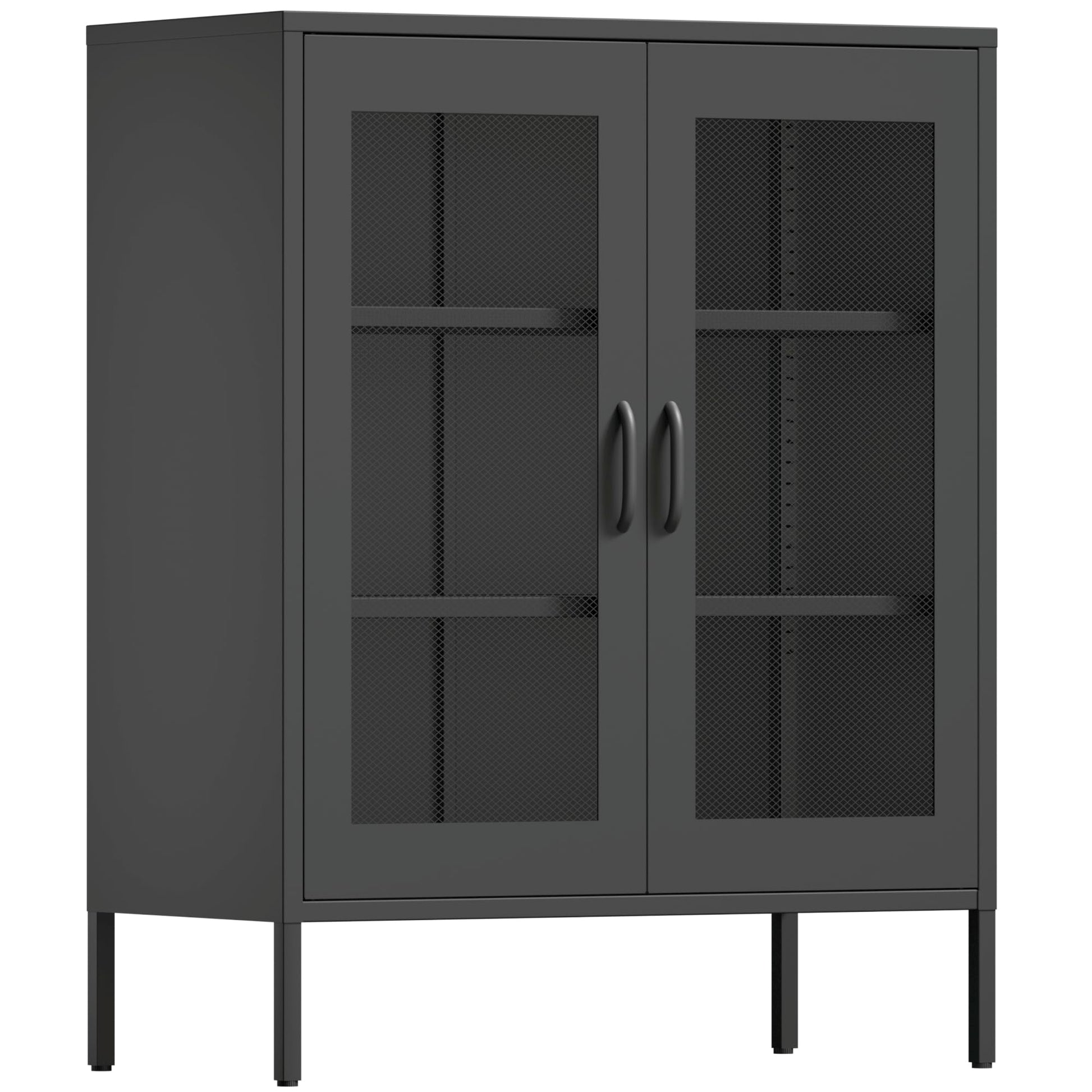 COFaR Black Metal Cabinet,Metal Locker Storage Cabinet with Mesh Doors and Shelves,3-Tier Office Cabinet,Metal Storage Cabinet,Liquor - WoodArtSupply