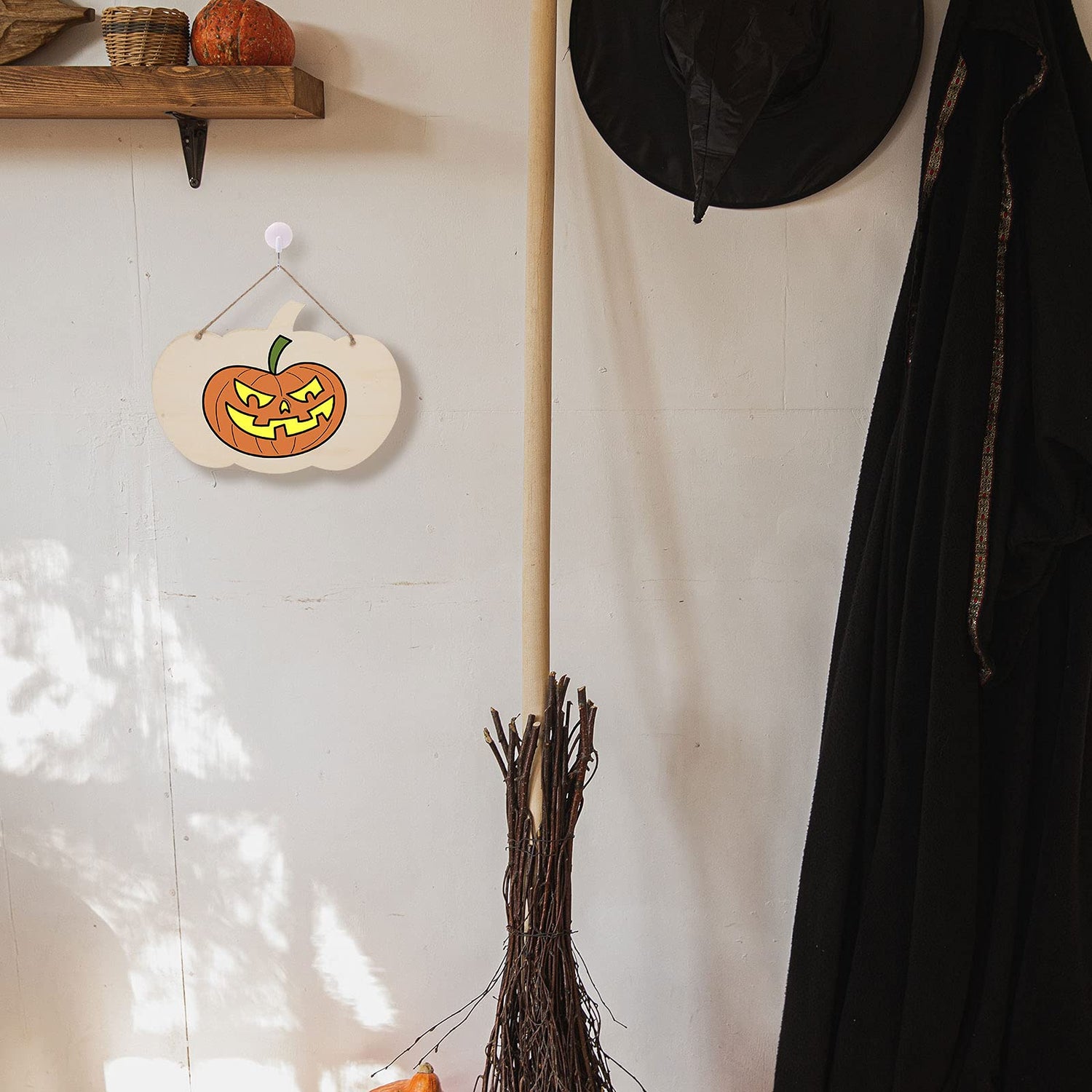 PartyKindom 2Pcs Wooden Pendant Wood Boards Unfinished Halloween Door Sign chirtmas Decor Fall Decor Wood Pumpkin Welcome Sign DIY Halloween Decor PartyKindom