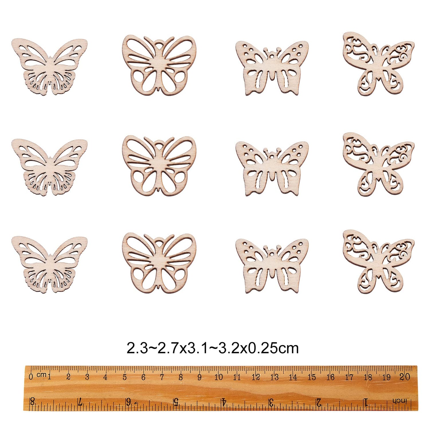KitBeads 100pcs Random Butterfly Wooden Ornaments Butterfly Unfinished Wood Cutouts Slice Blank Wood Piece Embellishments for DIY Crafts KitBeads