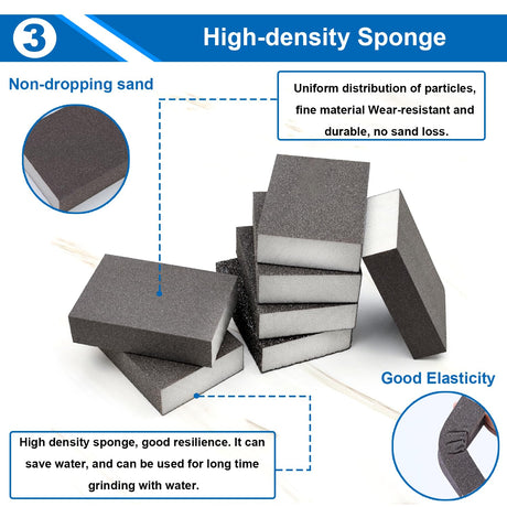 smseace 12pcs 5-Values Sanding Blocks 60/80/120/180/220 Grit Sanding Sponges Washable and Reusable Coarse/Medium/Fine/Superfine Sandpaper Block for smseace
