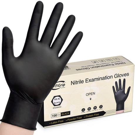 SwiftGrip Disposable Nitrile Exam Gloves, 3-mil, Black Nitrile Gloves Disposable Latex Free for Medical, Cooking & Esthetician, Food-Safe Rubber SwiftGrip