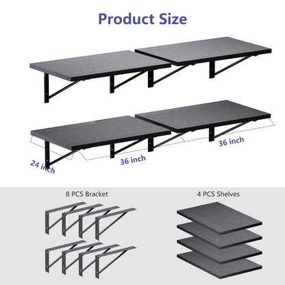 AbyssZen 2Pack 2x6ft Garage Shelving, 24inch by 72inch Wall Shelf Garage Storage Rack Floating Shelves, 800 LBS Weight Capacity Floating Shelves,