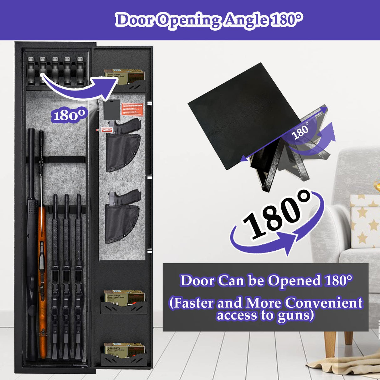 KAER 3-5 Gun Safes for Home Rifle and Pistols, Quick Access Safes for Shotguns, cabinets with Adjustable Rack, Pockets and Removable Shelf KAER