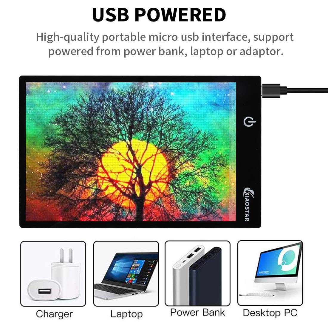 Light Box Drawing Pad, Tracing Board with Type-C Charge Cable and Brightness Adjustable for Artists, AnimationDrawing, Sketching, Animation, X-ray XIAOSTAR