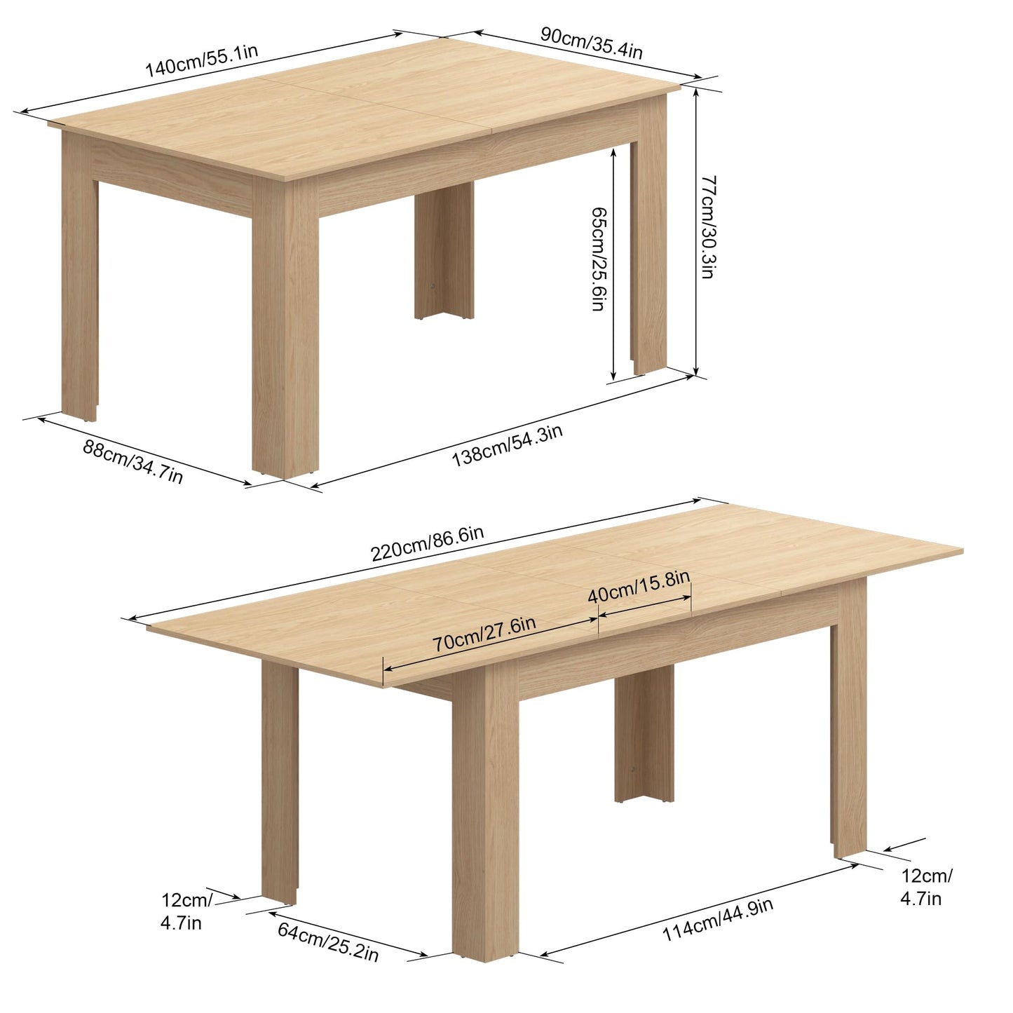 Fingertip WD Extendable Dining Table for 6-10 Person, Wooden Dining Room Table, Modern Extendable Table for Gatherings, Meeting for Small Kitchens, - WoodArtSupply