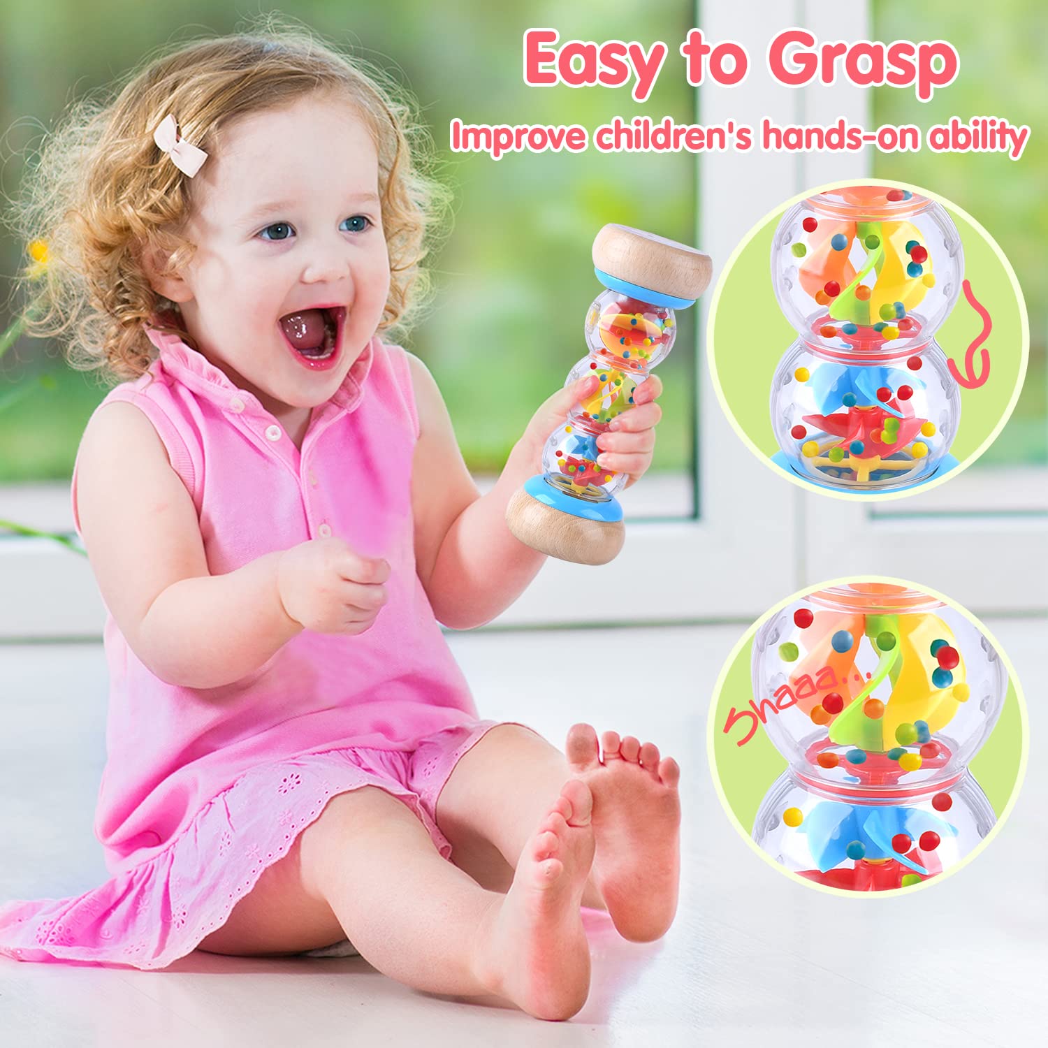 Rainmaker - 7 inch Wooden Rain Stick Montessori Toys for Babies 6-12 Months,Baby Rattle Shaker Sensory Developmental Toy,Raindrops Musical Instrument PLAY