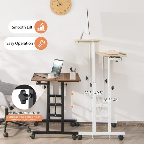 Tangkula Mobile Standing Desk Stand Up Desk, Height Adjustable Home Office Desk with Standing & Seating 2 Modes, Tilting Tabletop & Flexible Wheels, Tangkula