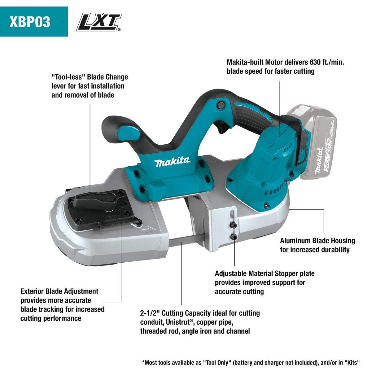 Makita XBP03Z 18V LXT Lithium-Ion Cordless Compact Band Saw, Tool Only Makita