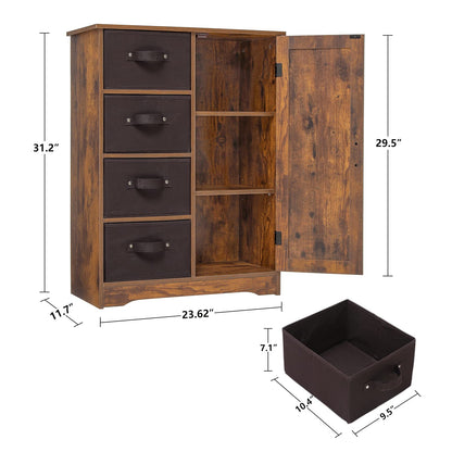 usikey Storage Cabinet with 4 Removable Storage Spaces and 1 Door, Accent Floor Cabinet with Adjustable Shelves, Cupboard for Living Room, Rustic
