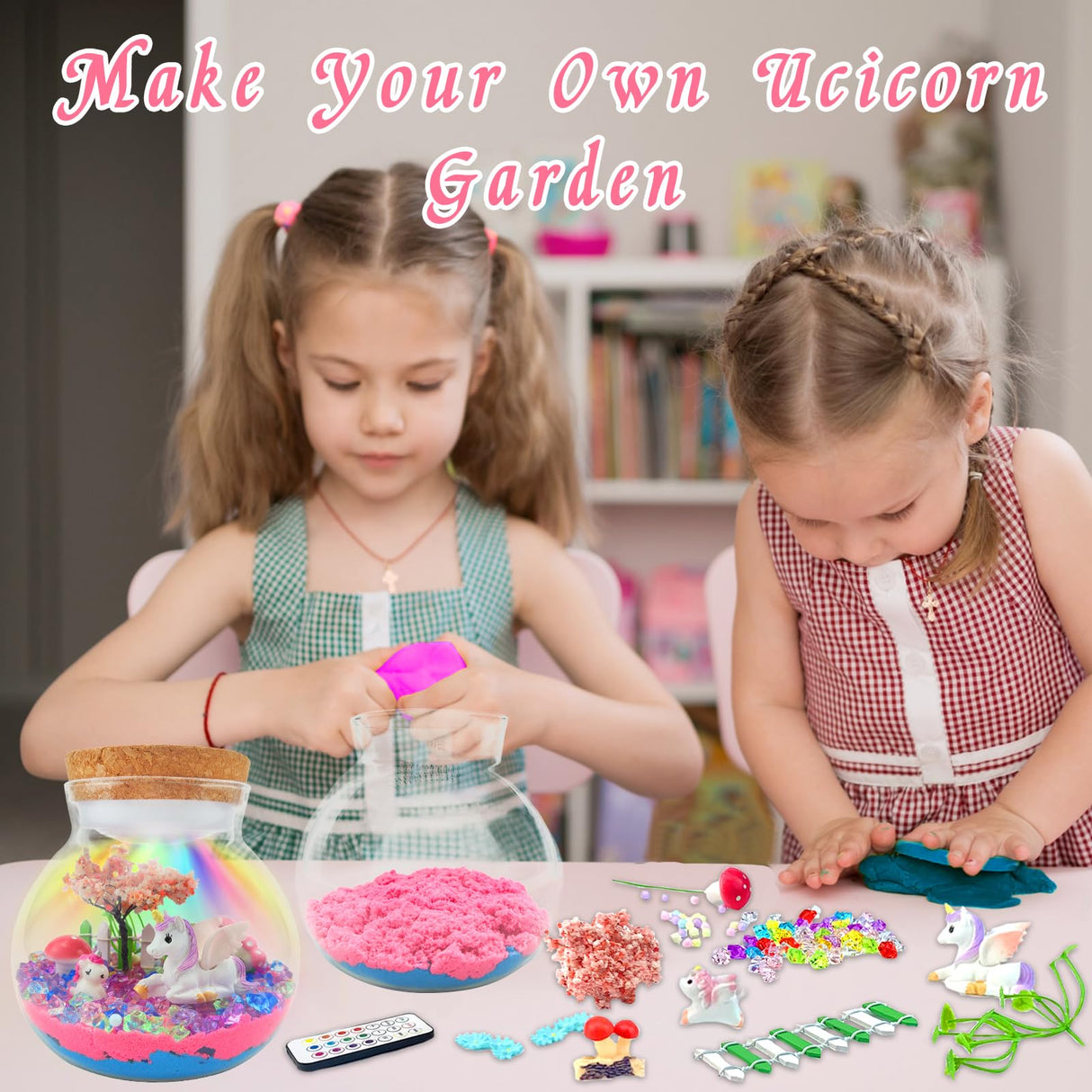 Unicorn Terrarium Crafts Kit for Kids-LED Night Light Up & Remote Unicorn Birthday Gifts Toys for Girls Ages 4 5 6 7 8 9 10 Year Old for Girls 7july