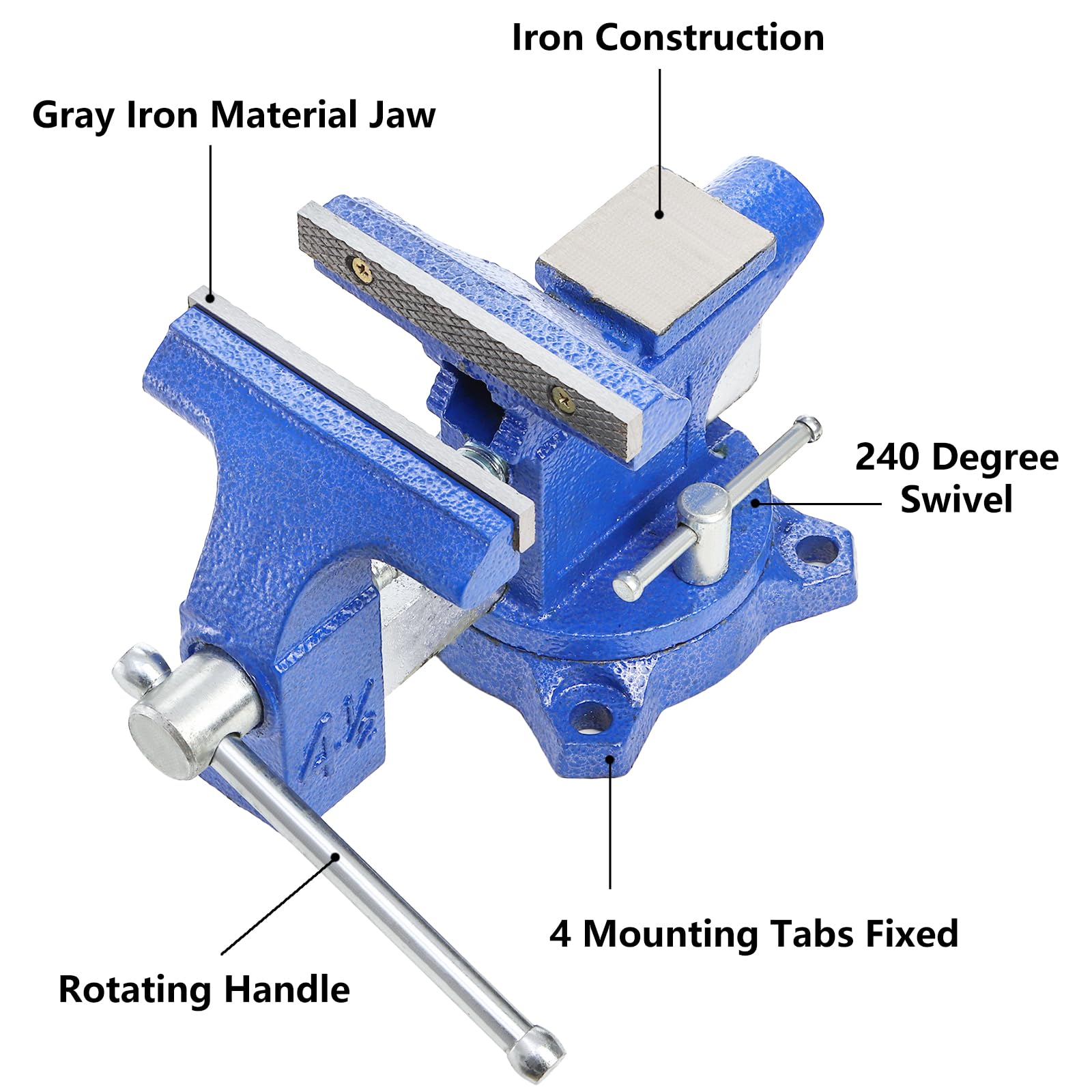 Fasmov Bench Vise, 4-1/2" Vice With 240° Swivel Base Clamp Home Vises Rotation Base, Swivel Base Bench for Workbench, Clamp-on Home Merchanic Vice - WoodArtSupply