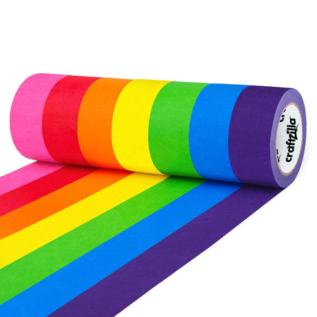 Craftzilla Colored Masking Tape – 7 Roll Multi Pack – 210 Feet x 1 Inch of Colorful Craft Tape – Vibrant Rainbow Colored Painters Tape – Great for Craftzilla
