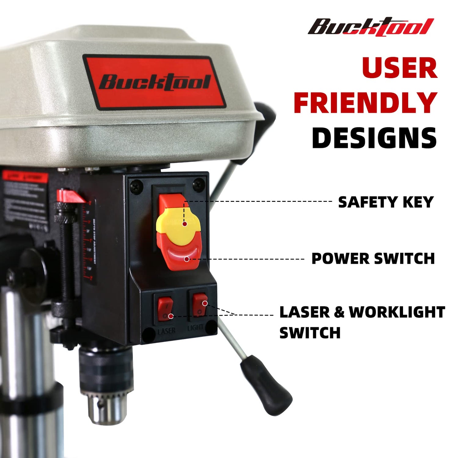BUCKTOOL 10-Inch Drill Press 6.0 Amp 3/4 HP Bench Drill Press 5-Speed Benchtop Drilling Machine with LED Work Light Bucktool