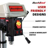 BUCKTOOL 10-Inch Drill Press 6.0 Amp 3/4 HP Bench Drill Press 5-Speed Benchtop Drilling Machine with LED Work Light Bucktool