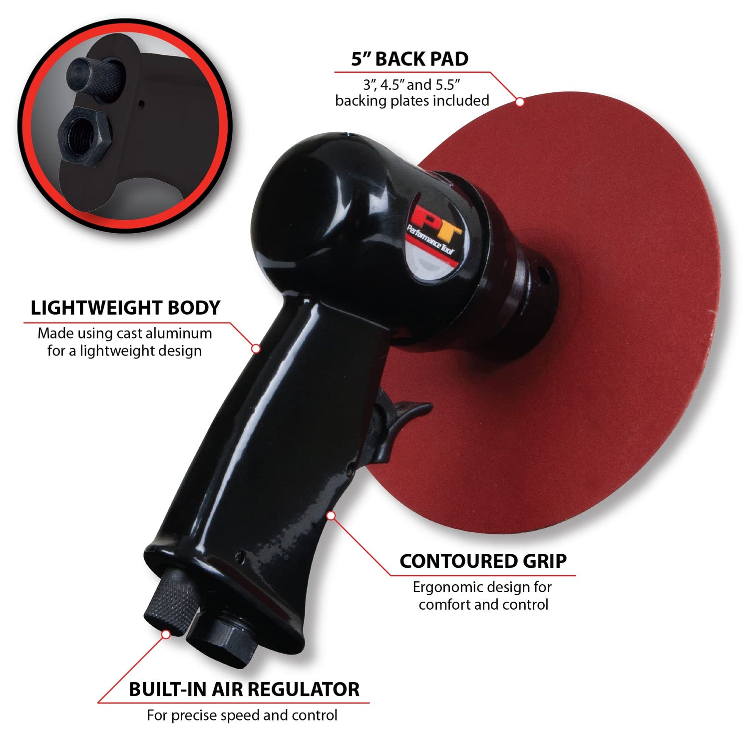 Performance Tool M573DB 5-Inch High Speed Sander with Adjustable Speed Control and Dust Collection System for Efficient Sanding and Polishing Jobs Performance Tool