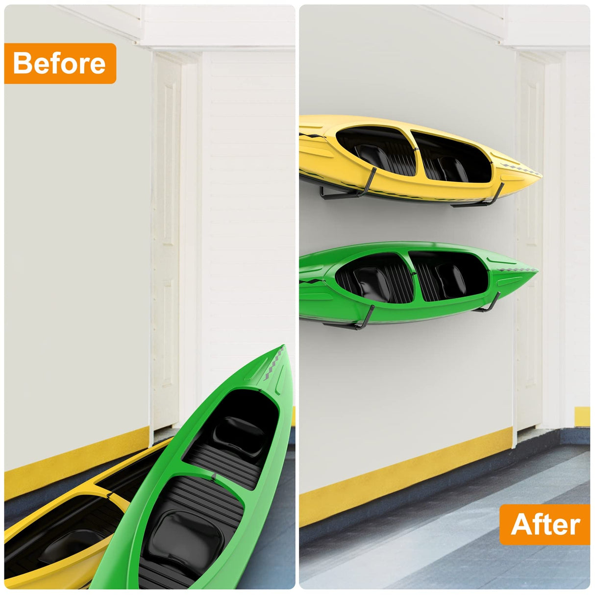 WALMANN Lightweight Kayak Storage Rack, Wall Mount Kayak Hooks for Garage Utility Storage Hangers for Canoe, Surfboard, Skiis, Snowboard, Paddle WALMANN