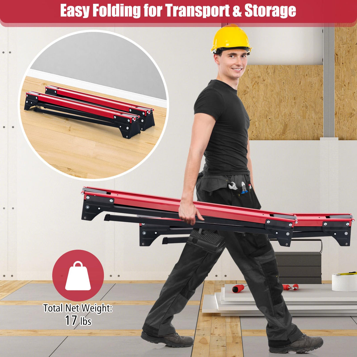 Goplus Saw Horses 2 Pack Folding, Portable Lightweight Work Horse with 2x 4 Slots,2200 LBS Capacity,Non-slipping Pads, Heavy Duty Sawhorse for Goplus