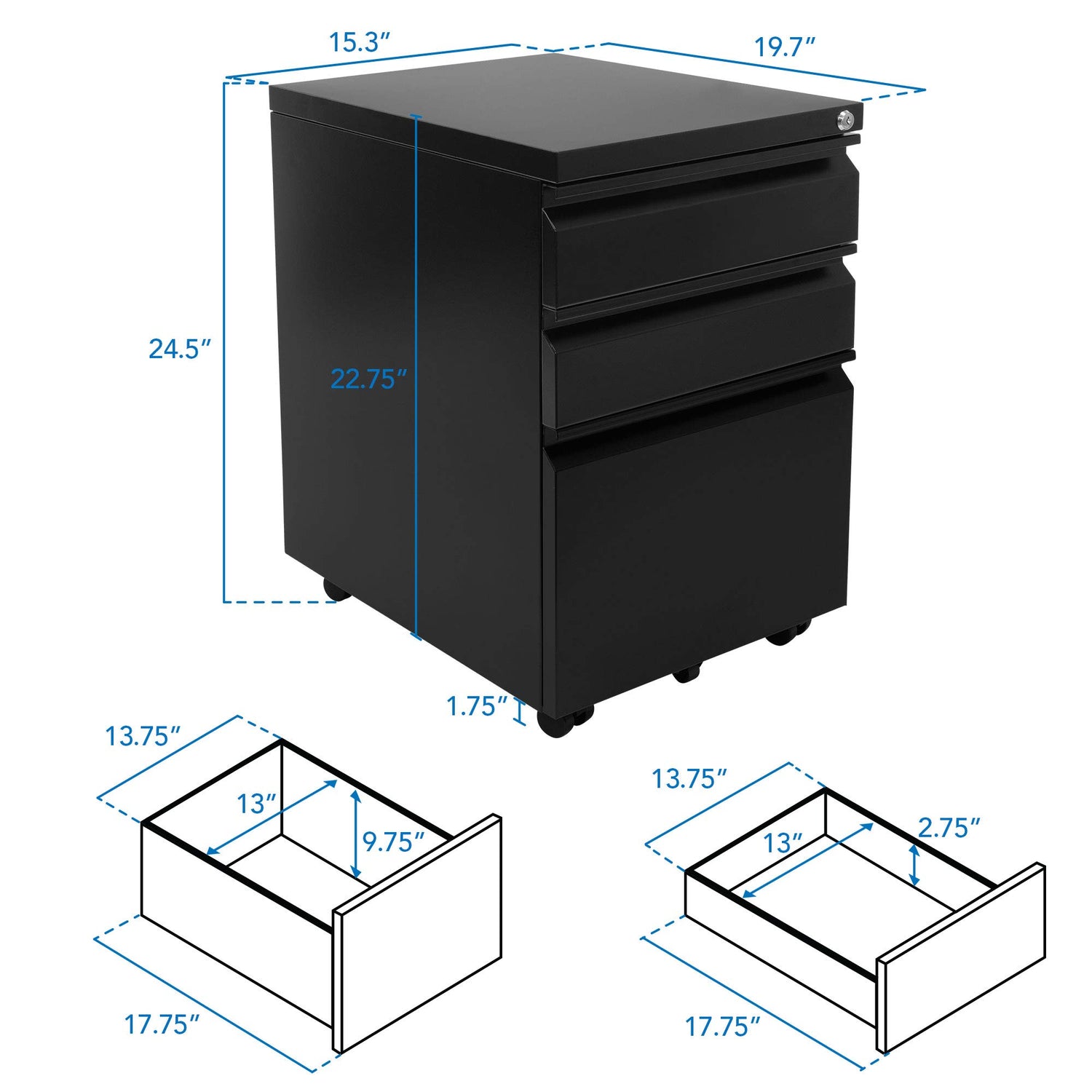 Mount-It! Mobile File Cabinet with 3 Drawers | Under Desk Rolling Storage with Lock for Supplies, Files, and Materials, Mobile Space Saving for Home Mount-It!