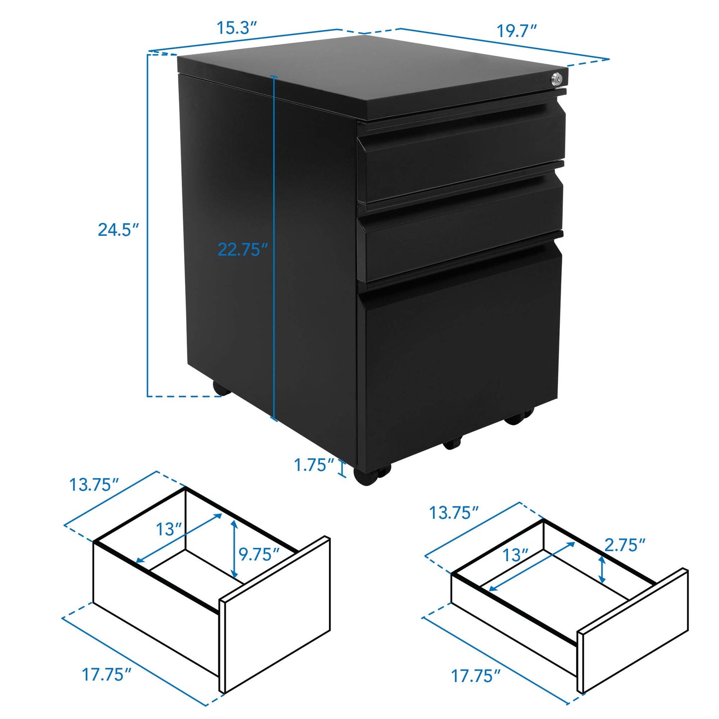 Mount-It! Mobile File Cabinet with 3 Drawers | Under Desk Rolling Storage with Lock for Supplies, Files, and Materials, Mobile Space Saving for Home - WoodArtSupply