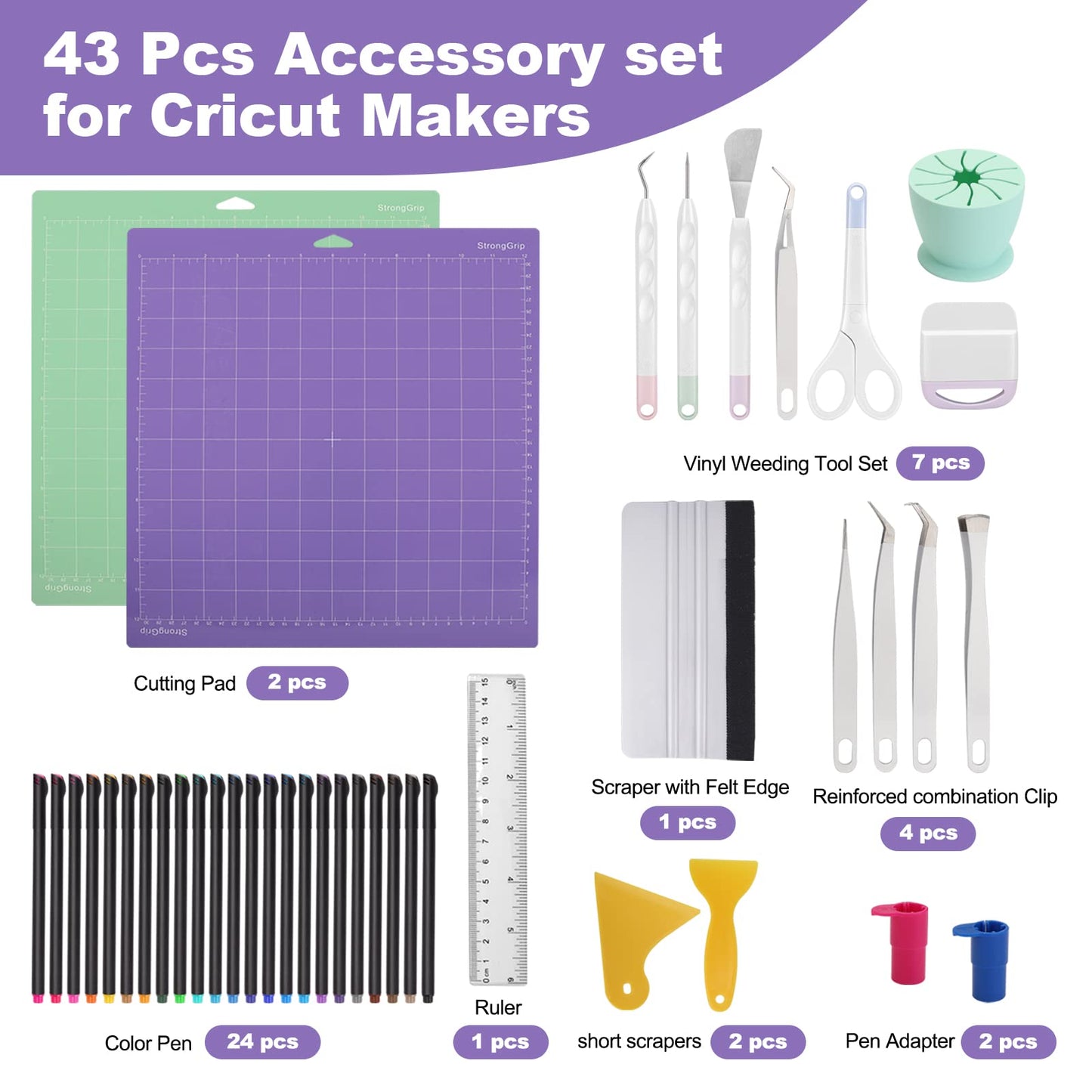 Accessories Bundle for Cricut Machine Maker, 43 pcs All in one Tool Kit Compatible for Cricut Machine, Cricut Maker Weeding Tool, Colored Pencil, - WoodArtSupply