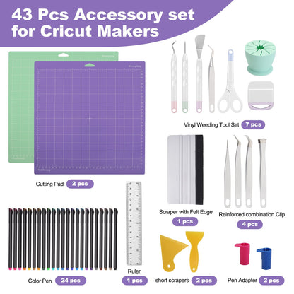 Accessories Bundle for Cricut Machine Maker, 43 pcs All in one Tool Kit Compatible for Cricut Machine, Cricut Maker Weeding Tool, Colored Pencil, - WoodArtSupply