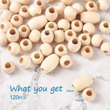 Pandahall 120Pcs Natural Large Hole Wood Beads Oval & Round Unfinished Wooden Loose Spacer Beads for Craft Jewelry Making, Hole:9-10mm PH PandaHall