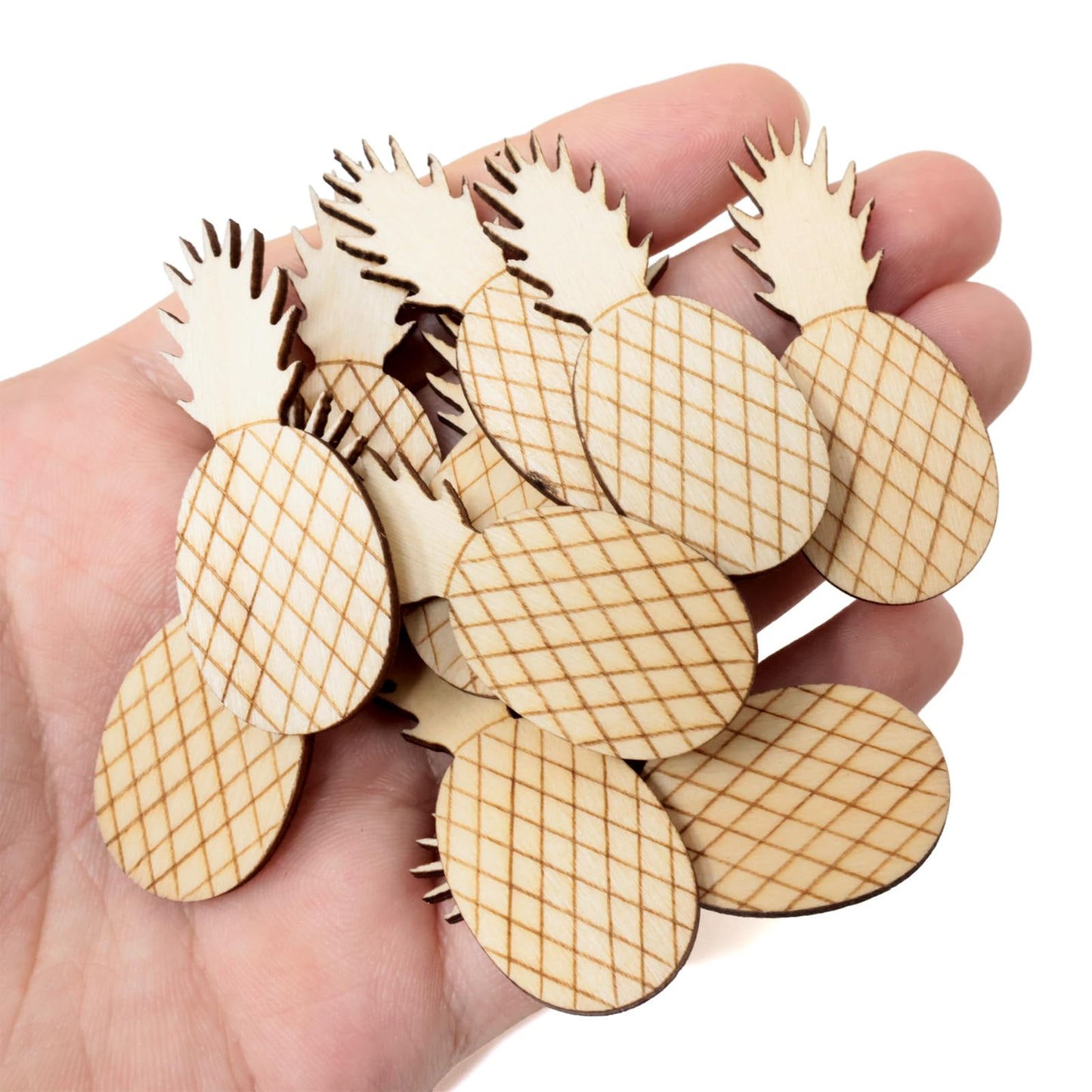 Honbay 100PCS Pineapple Unfinished Blank Wood Pieces Wood Slices Wood Chips Wooden Pineapple Shaped Embellishments Fruit Wood Cutouts Ornaments for - WoodArtSupply