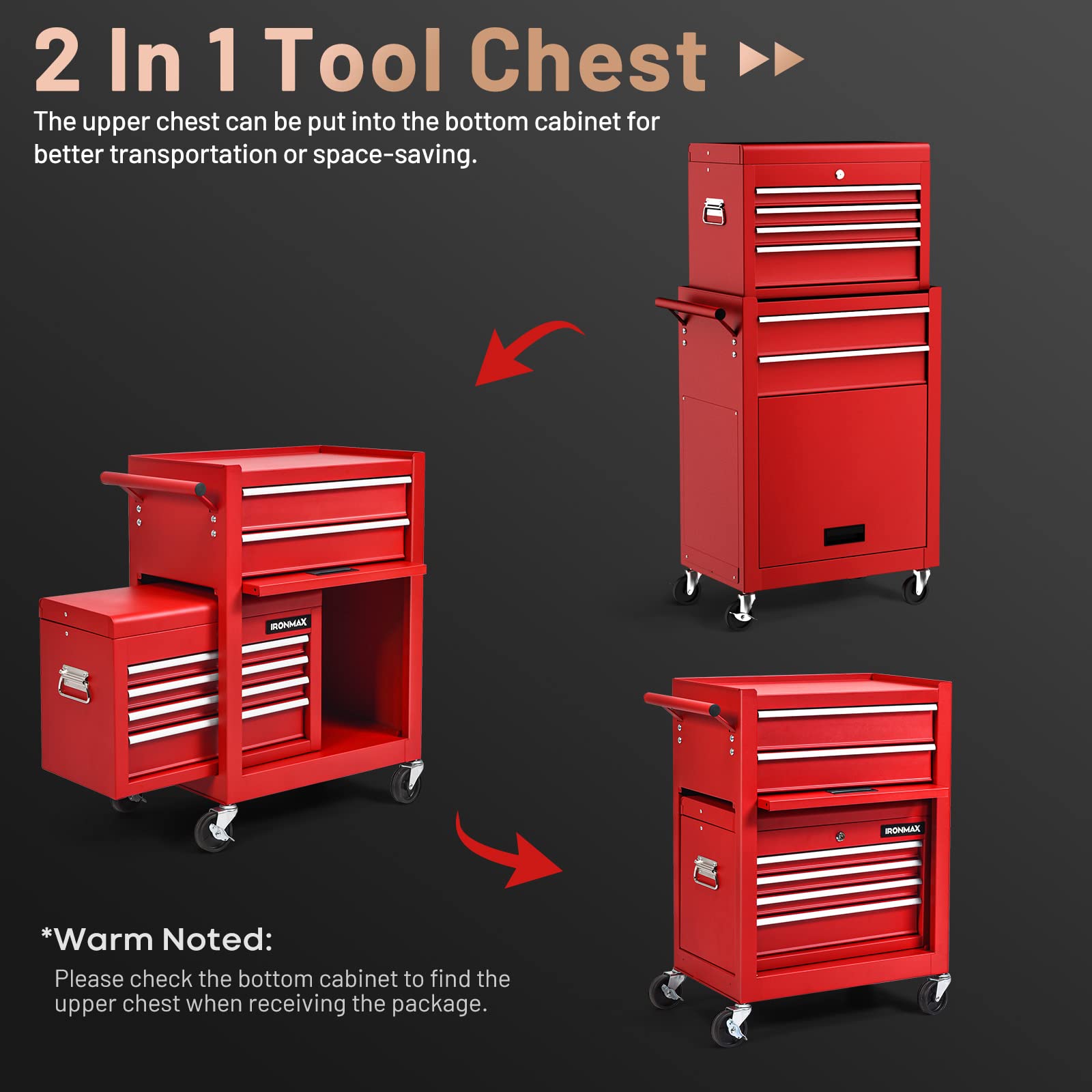 ERGOMASTER 6-Drawers Rolling Tool Chest Cabinet High Capacity Tool Storage Cabinet with Wheels and Locking System, Removable Toolbox Organizer with - WoodArtSupply