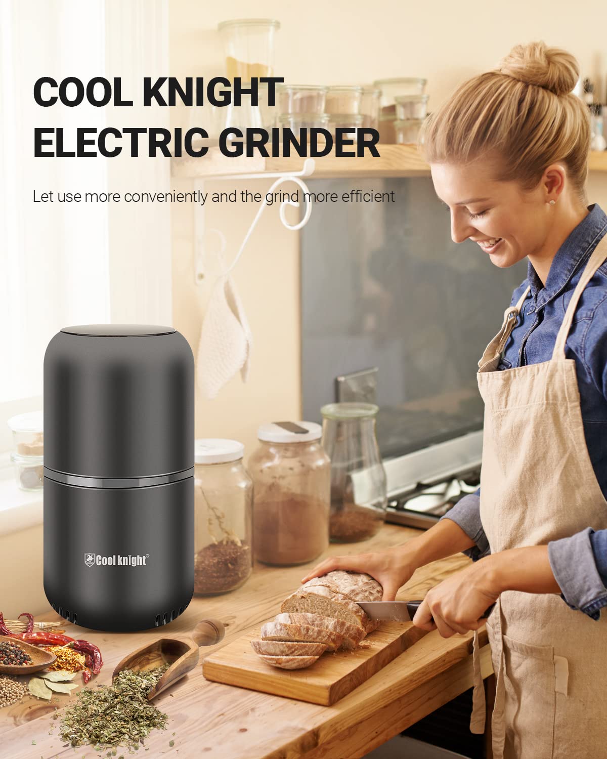 COOL KNIGHT Herb Grinder Electric Spice Grinder [Large Capacity/High Rotating Speed/Electric]- Electric Grinder for Spices and Herbs (Grey 2) COOL KNIGHT