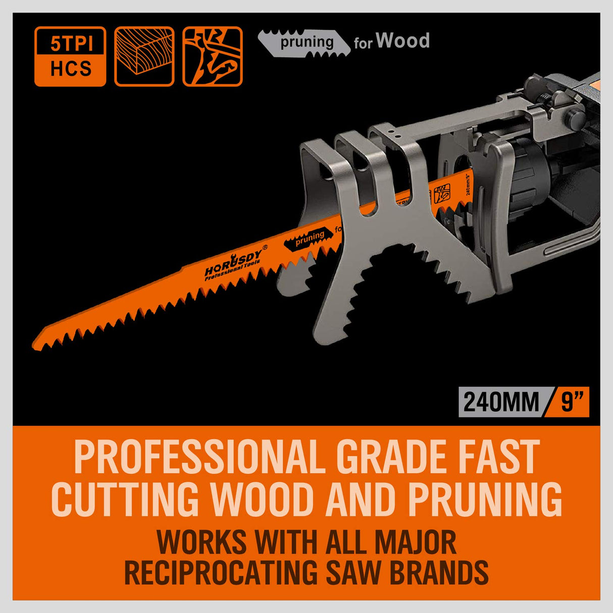 HORUSDY 9-Inch Wood Pruning Reciprocating Saw Blades, 5 Pack, 5TPI Saw Blades HORUSDY
