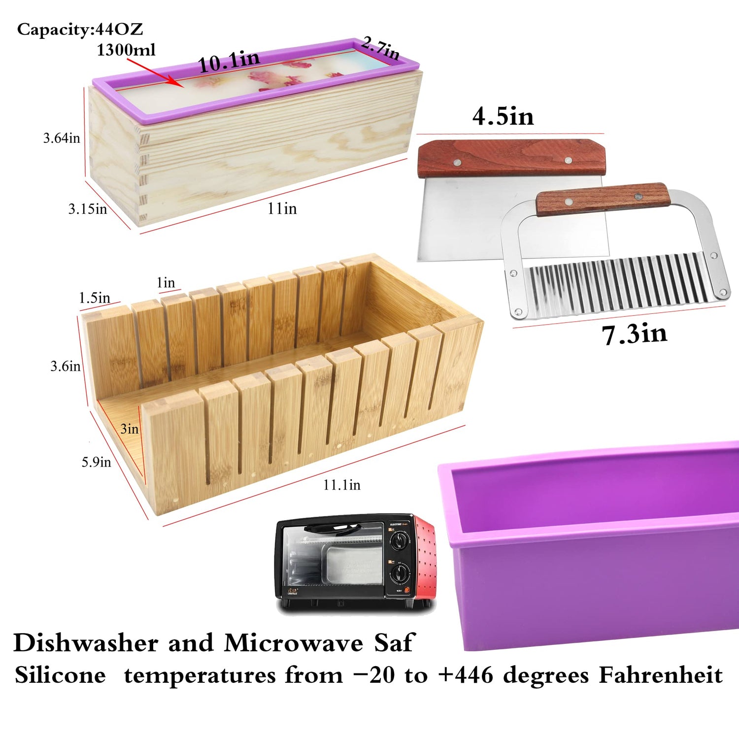 2 PCS Silicone soap molds Making Kit soap loaf bar Making molds (44oz Purple Pink Silicone) for Adults - Stainless Steel Wavy & Straight Slicer MDPQT