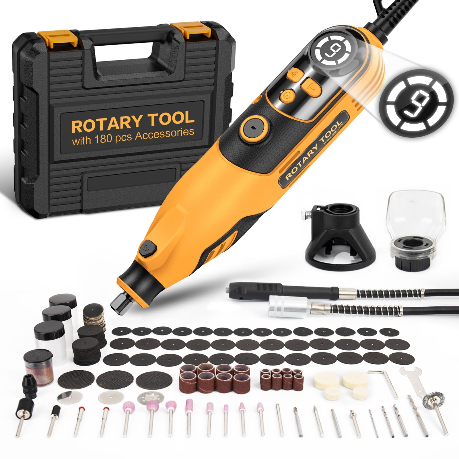 Rotary Tool, Handstar Rotary Tool Kit, 6 Variable Speed Electric Drill Set, Large LED Screen Display, 10000-35000 RPM with Flex Shaft and Carrying - WoodArtSupply