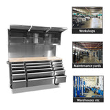 CHETTO C 72" Rolling Tool Box Chest Cabinet 15 Storage Drawers 3 Upper Cabinet Pegboard Large Toolbox with Wheels for Warehouse Basement Home Pantry CHETTO C