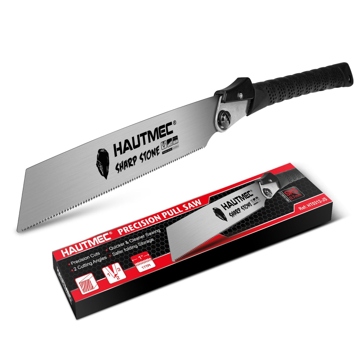 HAUTMEC Japanese Pull Saw, 9“ Foldable Hand Saw with SK5 Steel Blade, Trapezoidal Teeth for Woodworking, Sharp Stone Series, HT0312 - WoodArtSupply