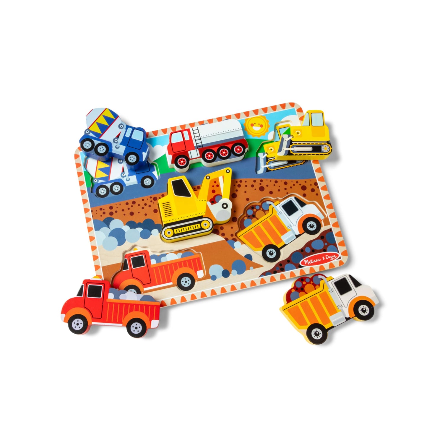 Melissa & Doug Construction Vehicles Wooden Chunky Puzzle (6 pcs), Multicolor, 11.95 x 8.95 x 1.0 - WoodArtSupply