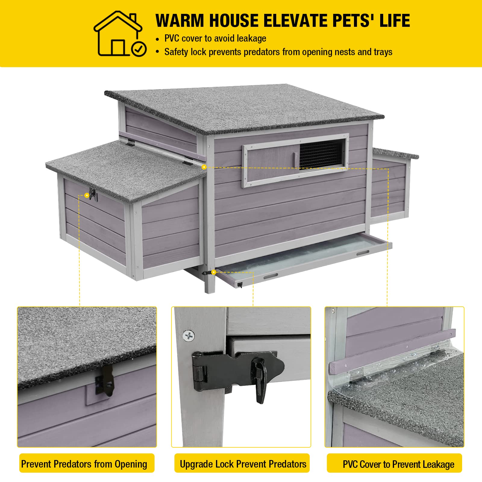 Aivituvin Chicken Coop Wooden Hen House Two Nesting Box with Large Run Outdoor Rabbit Hutch Bunny Cage Poultry Coop Suit for 4-6 Chickens - WoodArtSupply