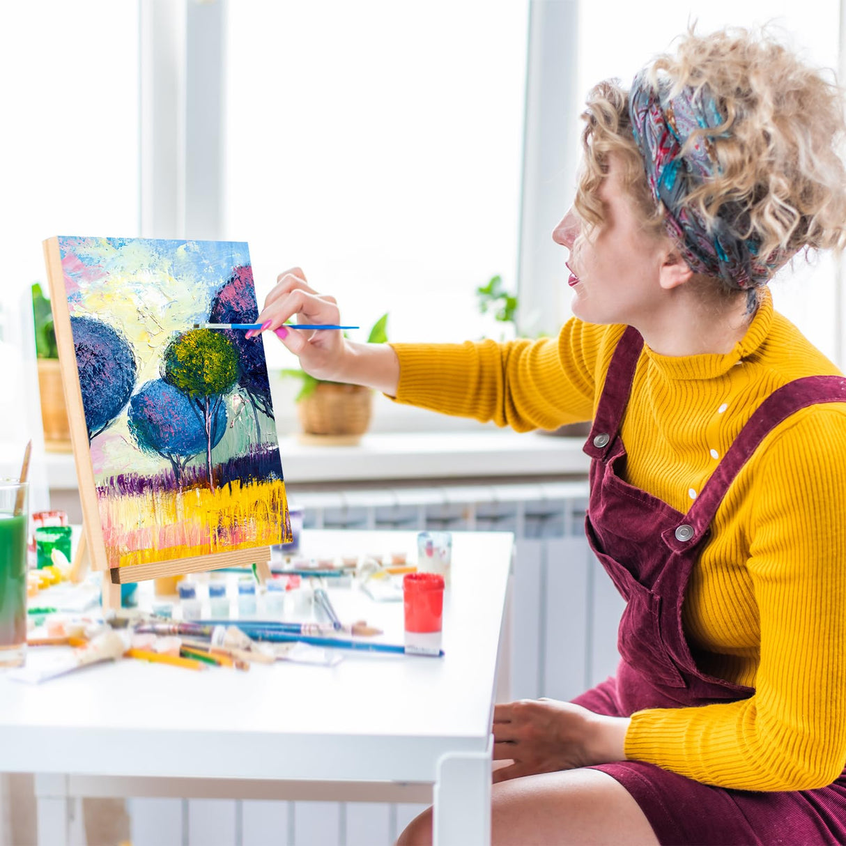 Landical 36 Pcs 4 x 4 Inch Wood Panel Boards with 36 Pcs Wood Display Easel, Unfinished Square Wood Panels for Crafts Wood Art Boards for Displaying Landical