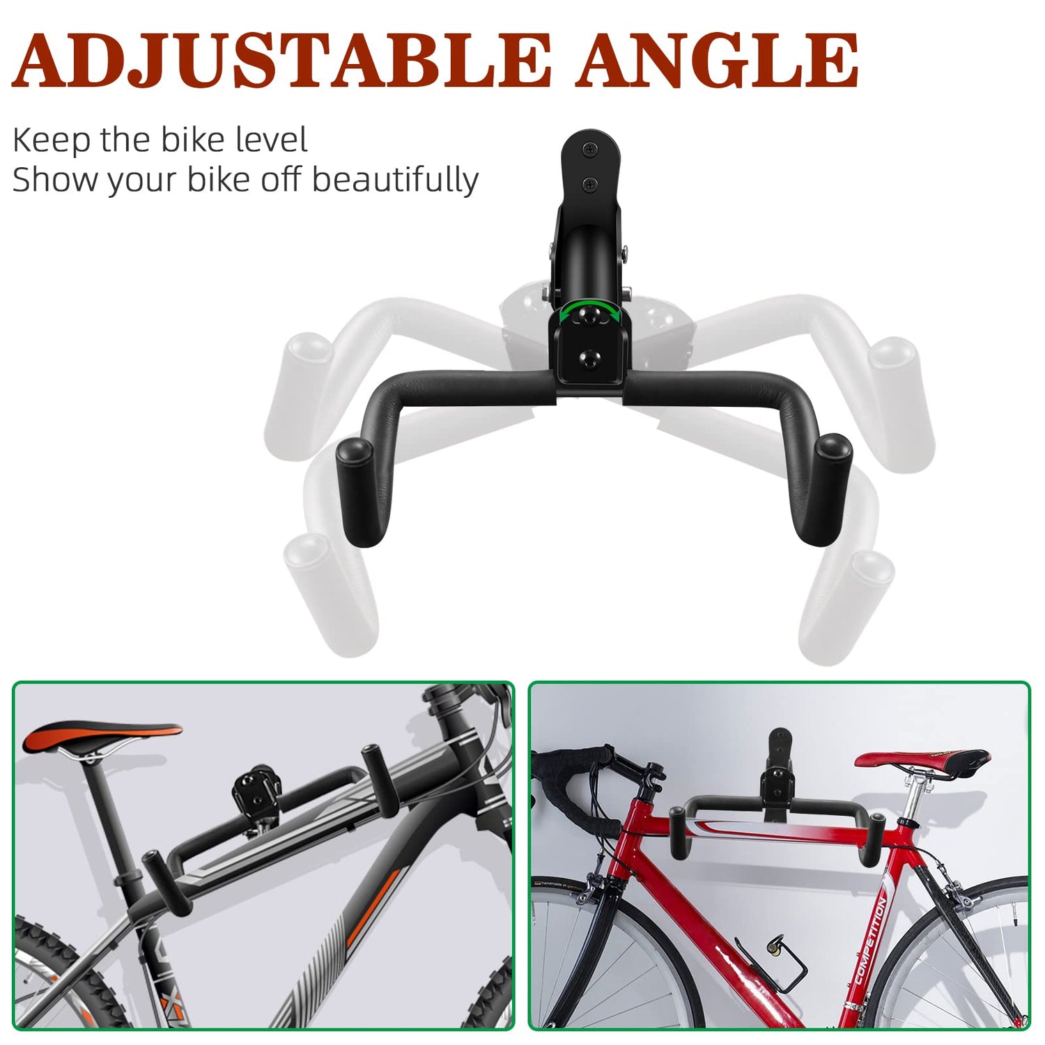 DIRZA Bike Wall Mount Garage Bike Rack Adjustable Bike Hanger Storage Bike in Garage Home,Horizontal Bike Hook Bike Holder for MTB,Road Bike,Hybrid DIRZA