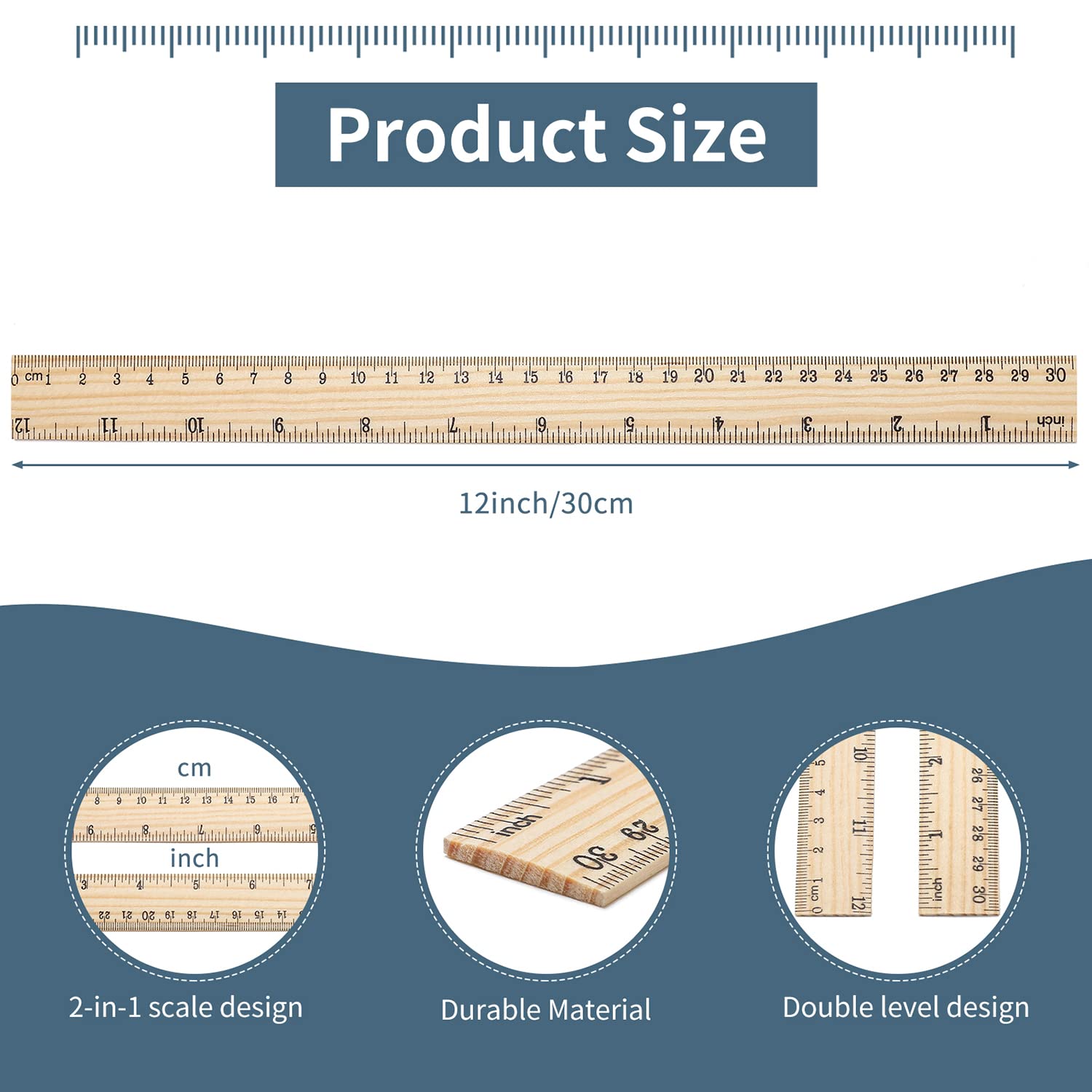 60 Pack Wooden Ruler 12 Inch Rulers Bulk Wood Measuring Ruler Office Ruler 2 Scale SZLFSX