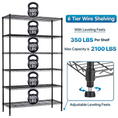 Storage Shelves Metal Shelf Wire Shelving Unit with Wheels 6 Tier NSF Certification Adjustable Garage Shelving Utility Steel Heavy Duty Commercial