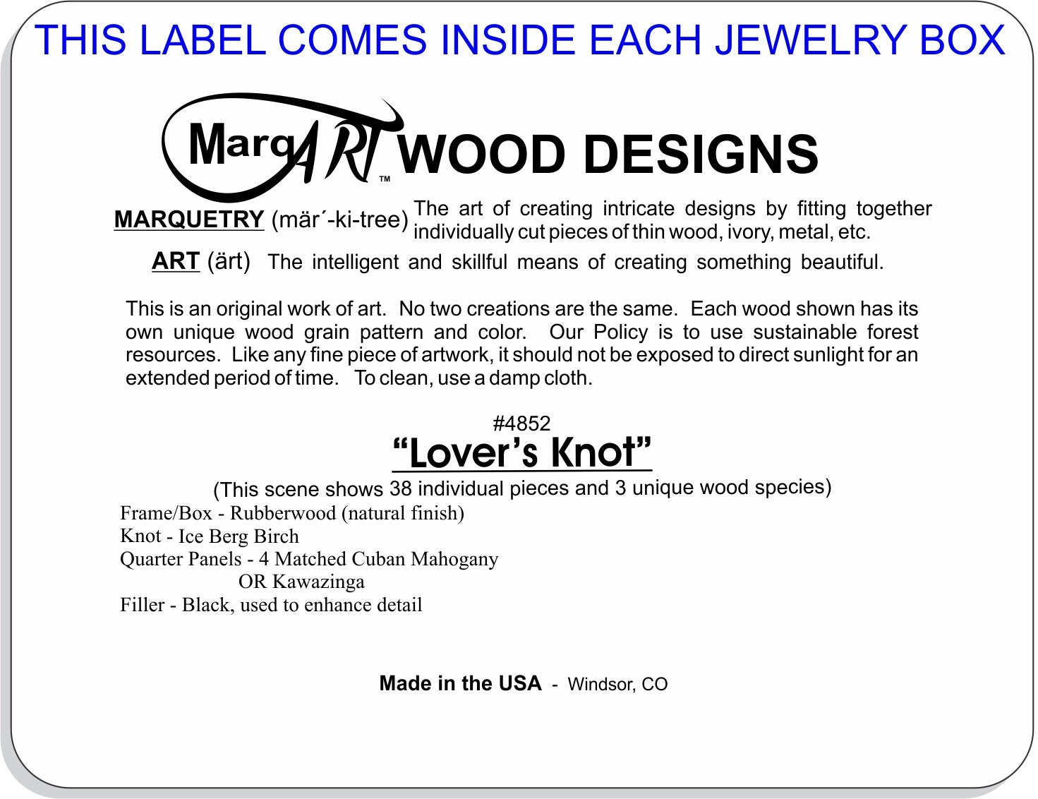 MarqArt Wood Art Celtic Box - Handmade USA - Unmatched Quality - Unique, No Two are the Same - Original Work of Wood Art. A Celtic Gift, Ring, MarqArt