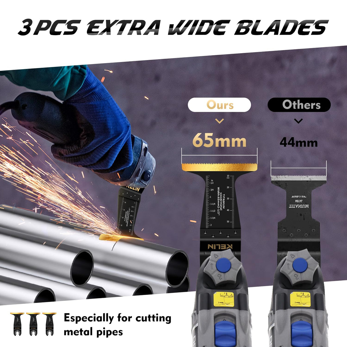 KELIN 16pcs Titanium Oscillating Tool Blades, Universal Multitool Blades for Metal Wood Cutting, Oscillating Saw Blade for Metal Hard Material, Multi KELIN