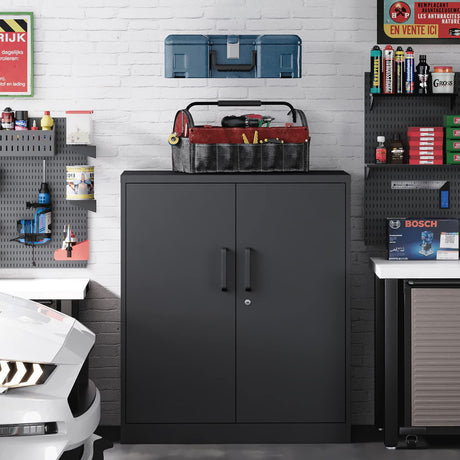 Yizosh Metal Garage Storage Cabinet with 2 Doors and 2 Adjustable Shelves - 35.5" Steel Lockable File Locking Counter Cabinet for Home Yizosh