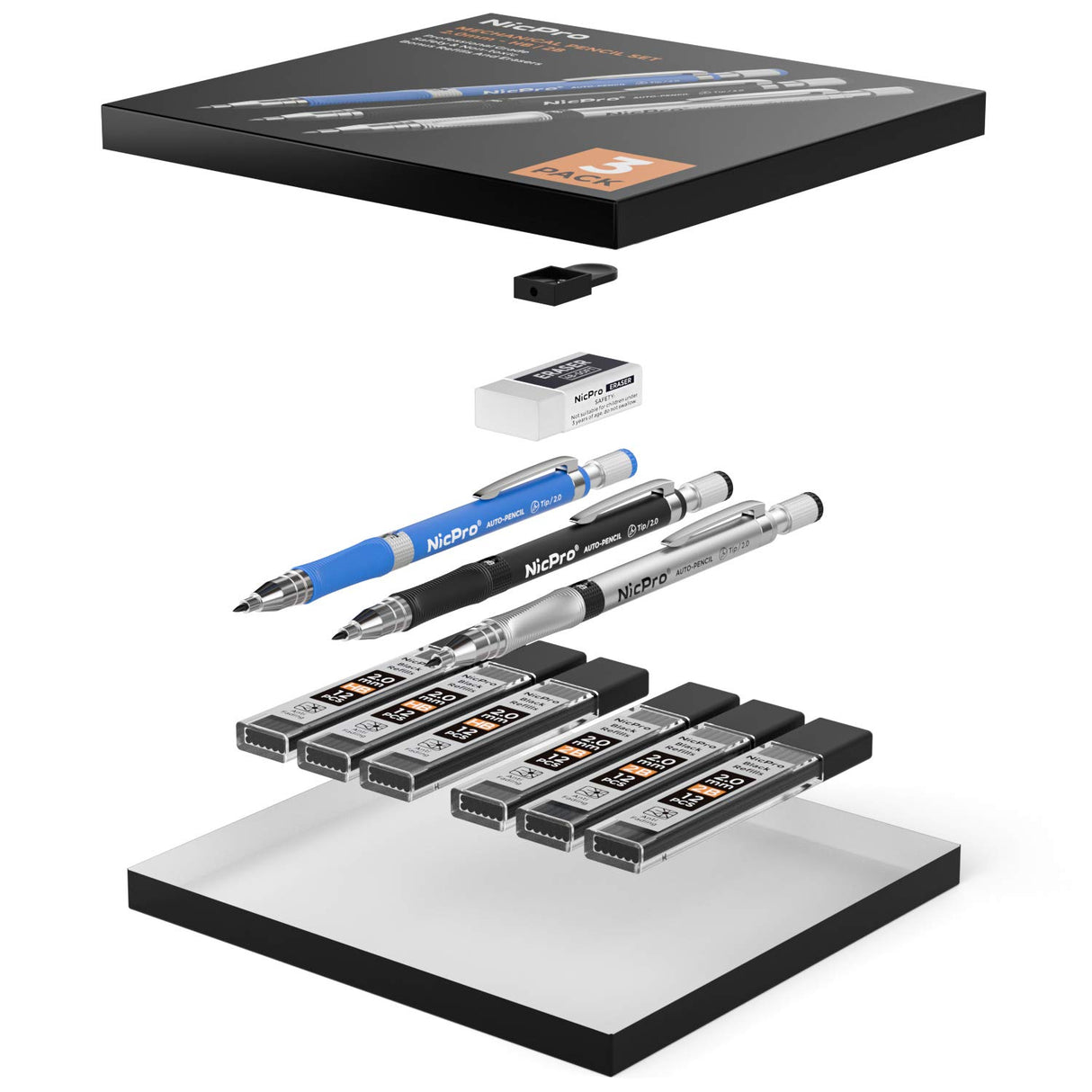 Nicpro 11 Pieces 2mm Mechanical Pencil Set, 3 PCS Carpenter Drafting Pencil 2.0 mm for Art Drawing Writing Sketching Construction with 6 Tube Nicpro