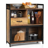 LOKO Buffet Cabinet with Storage, Rustic Kitchen Sideboard Storage Cabinet with Drawer, Credenza Storage Cabinet with Metal Mesh Doors, 31.5 x 14 x LOKO